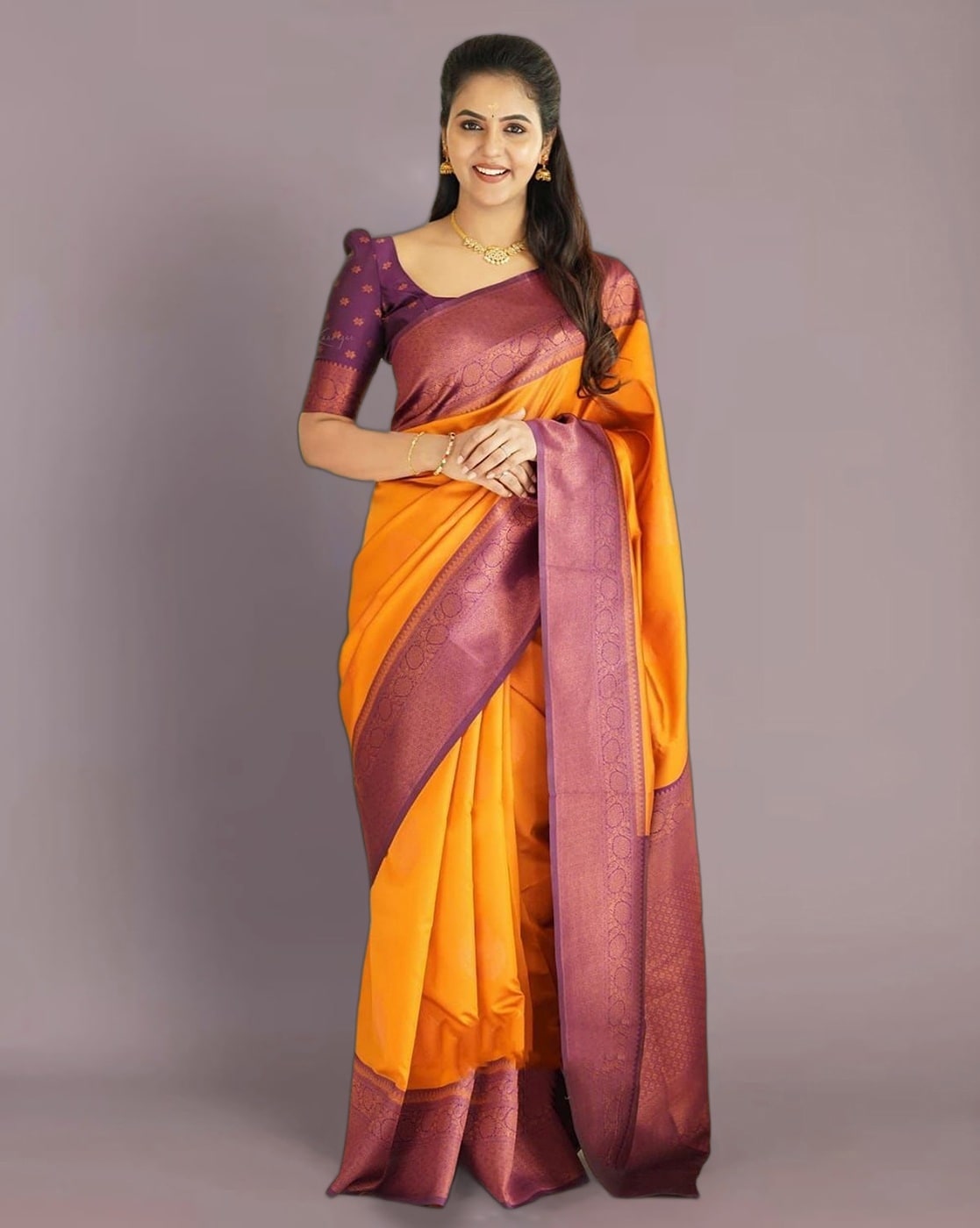 Beige And Pink Kanjivaram Saree