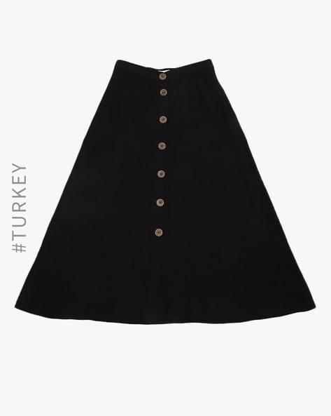 Black a-line clearance button front skirt