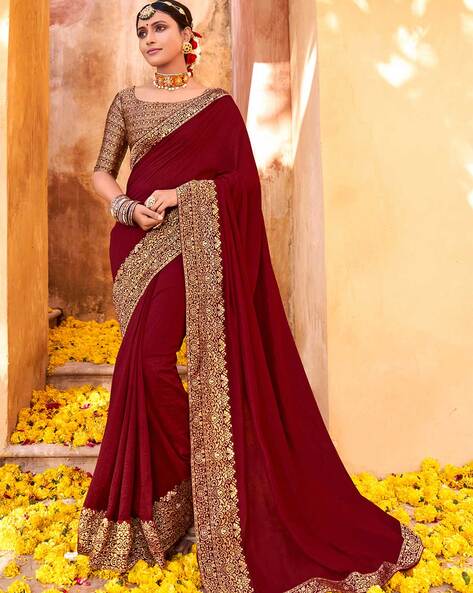 Silk Saree with blouse in Maroon colour 4116