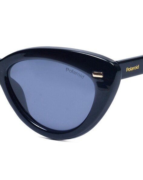 Polaroid thick frame round sunglasses in matte black and blue lens | ASOS