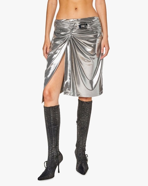 Buy DIESEL Metallic A Line Skirt Silver Color Women AJIO LUXE