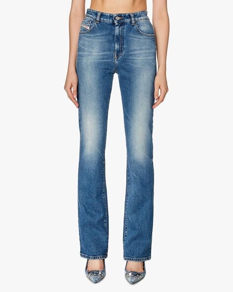 Mid-Wash High-Rise Flared Jeans