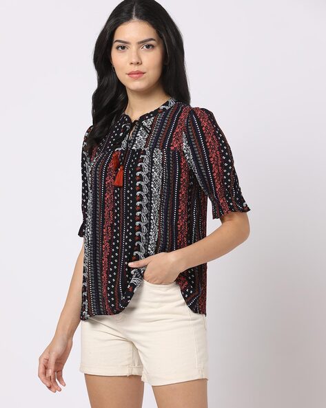 Printed Tie-Up Neck Top