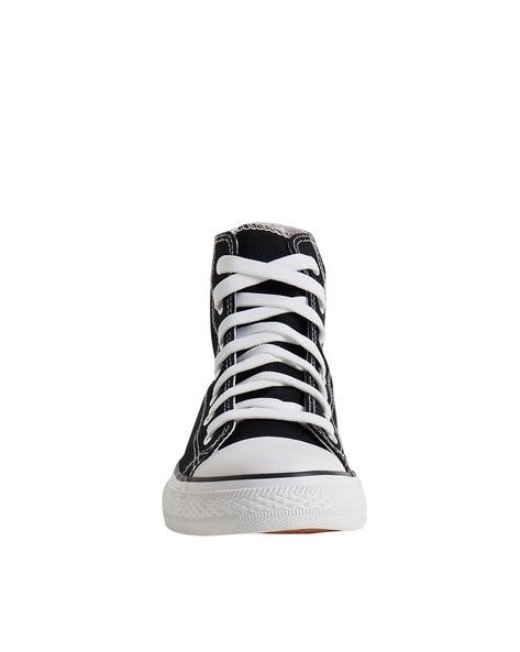 Women Two Tone Lace-up Front Sneakers Fashion Black And White