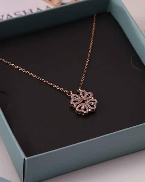 Glowzi Rose Gold-Plated Stone-Studded Pendant with Chain