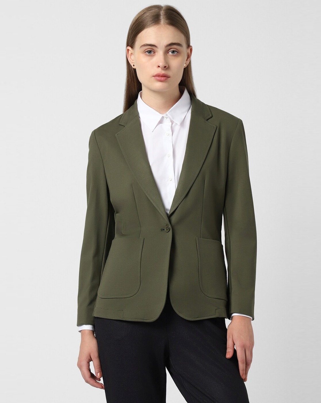 Olive green blazer womens sale