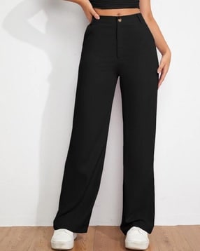 Formal Pants Wide Leg High Waist Simple Daily Office Full Length All Match  Suit Dress Pants For Women - Black