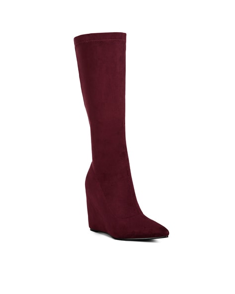 Burgundy mid calf boots hotsell