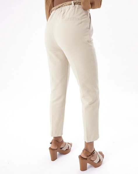 Buy Sellingsea Women's Stylish Pintuck Beige Cotton Stretchable Pant at