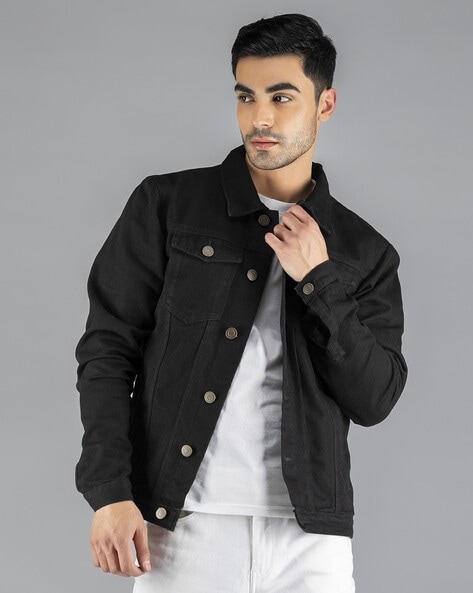 Buy ALL SAINTS Ray Leather Regular Fit Trucker Jacket | Black Color Men |  AJIO LUXE