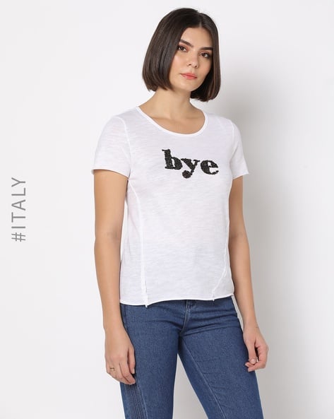 Typographic Print Round-Neck Cotton T-Shirt