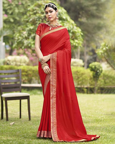 Buy VED FASHION Solid/Plain Daily Wear Georgette Red Sarees Online @ Best  Price In India | Flipkart.com