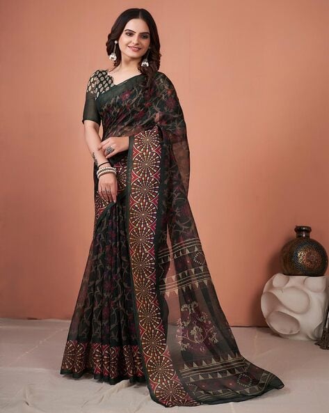 Buy Navyasa Black Printed Saree for Women Online @ Tata CLiQ
