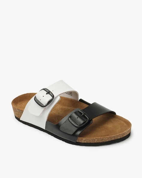 Leather Dual-Buckle Slide Sandals