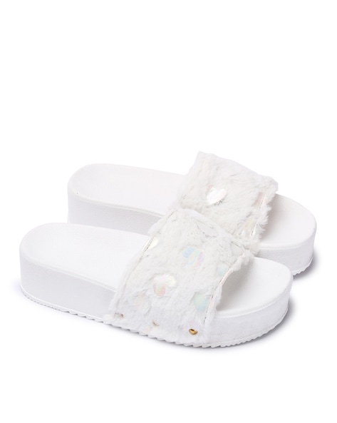 Faux Fur Slip On Slides