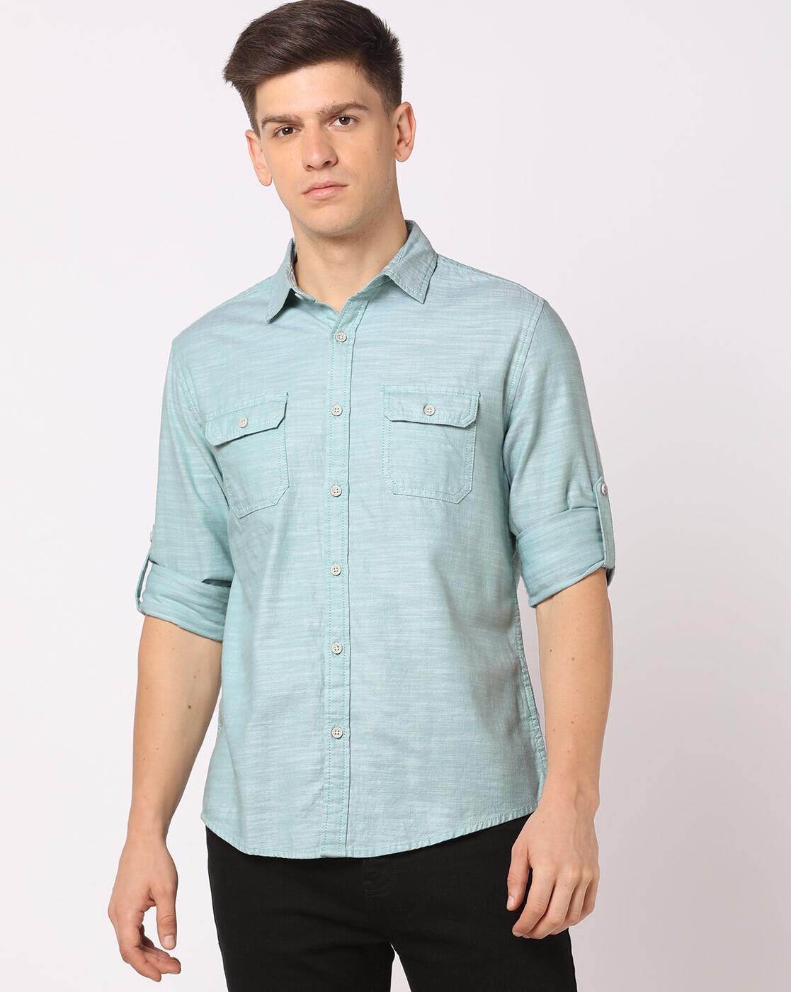 Men's plain hooded t-shirt - light blue S1376 | Ombre.com - Men's clothing  online