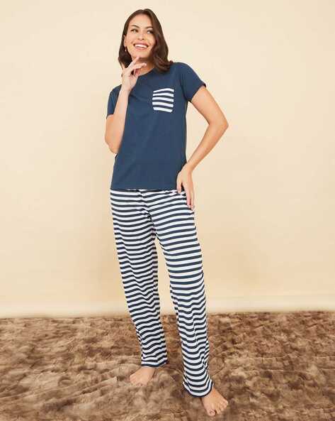 Striped Pocket T Shirt Pyjama Set