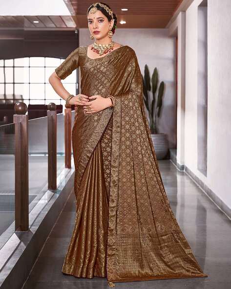 Buy Brown Color Kanchipuram Silk With Designer Grand Look Saree Stunning  Look Party Wear Saree,exclusive Saree Beautiful Saree Online in India -  Etsy | Saree, Saree wedding, Stylish sarees