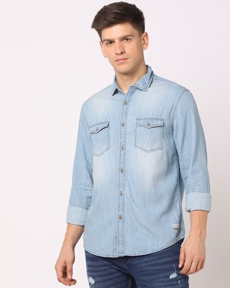 Style Your Canvas | Denim shirt men, Blue denim shirt, Mens outfits