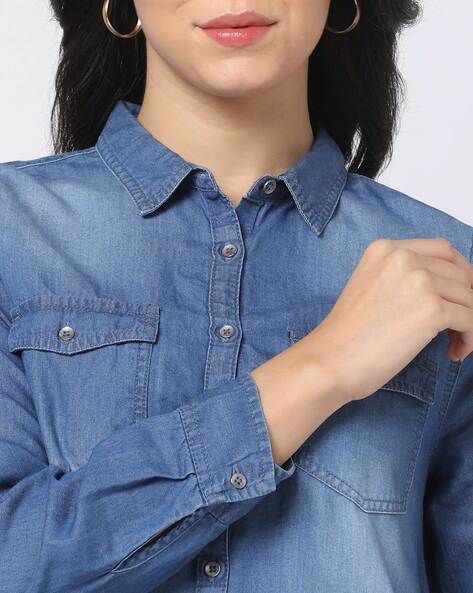 Women Denim Shirt Button Down Long Sleeve Distressed Jean Shirts V Neck  Casual Loose Longline Blouses Ladies 2022 New Autumn Dressy Tops -  Walmart.com
