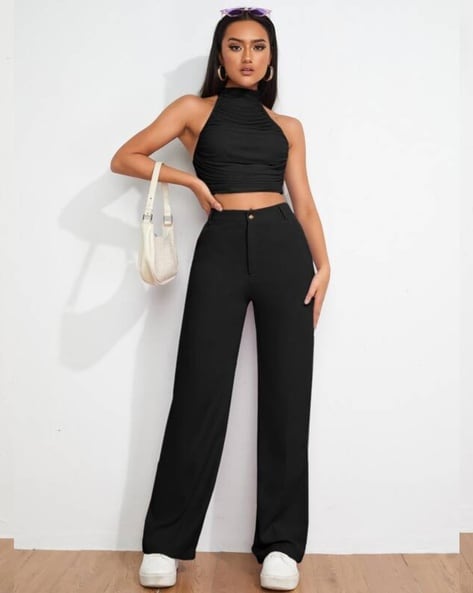 Womens Two Piece Casual Long Sleeve Crop Top and Loose Pants Set  Say It  On Tees Now
