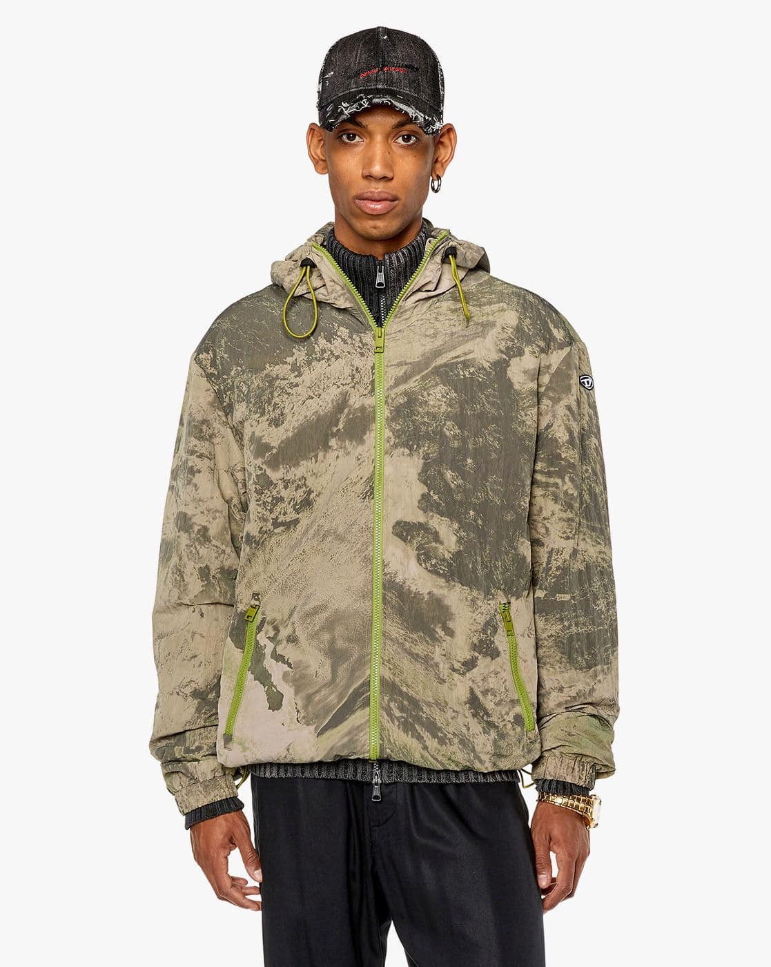 Buy DIESEL J-Warrett-Print Green Regular Printed Jacket | Olive