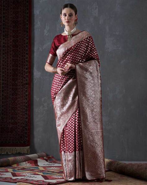 Merlot red evening saree with silver border detail | Saree designs, Fancy  blouse designs, Silk saree blouse designs