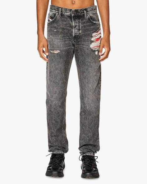 Buy DIESEL Heavily Distress Straight Fit Jeans Grey Color Men