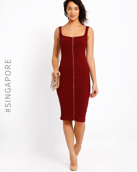 princess polly baby blue dress Women's Burgundy Rib-knit dress
