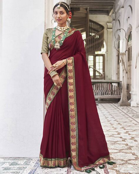 Buy Maroon Sarees for Women by Saree mall Online