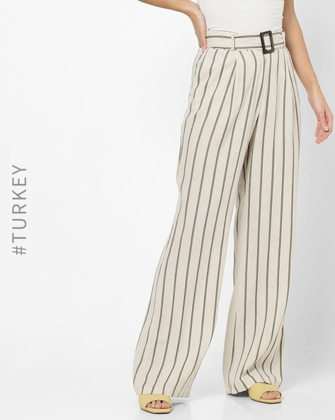 Cream cheap striped trousers