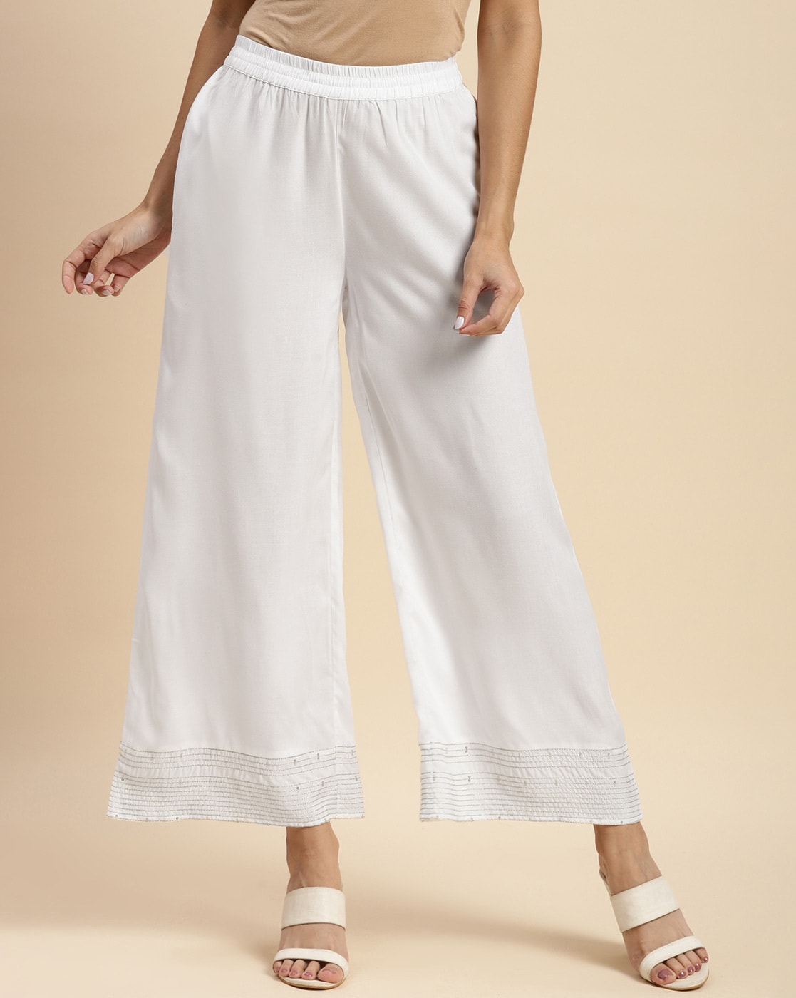 Buy online White Solid Straight Leaced Hem Palazzo from bottom wear for  Women by Valles365 By S.c. for ₹799 at 64% off | 2024 Limeroad.com