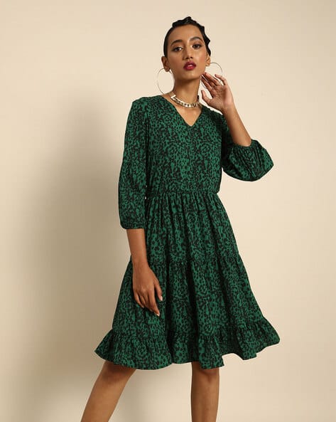 Leopard Print V-Neck Tiered Dress