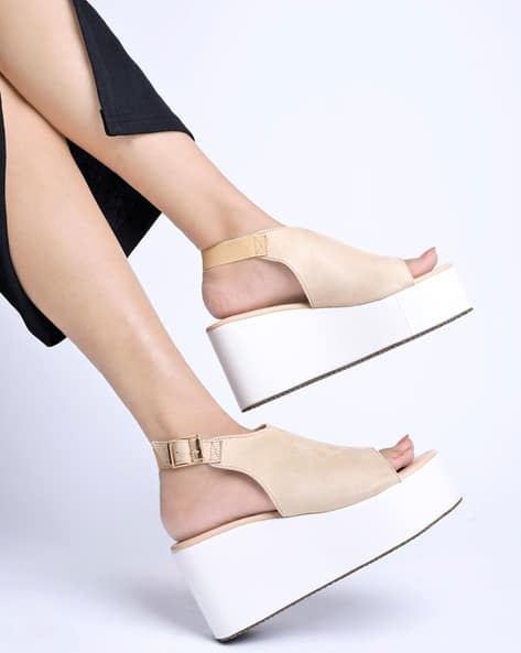 Meesho White Platform Heels With Ankle Strap Indifeet Thick Sole