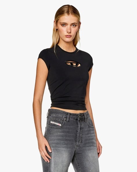 Buy DIESEL T-Angie Maglietta Logo Slim Fit T-Shirt Black Color