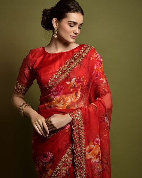 Buy Red Art Silk Party Wear Zari Work Saree Online From Wholesale Salwar.