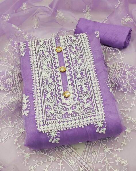 Cotton Linen Printed Purple Dress Materials with Chiffon Dupatta – Stilento