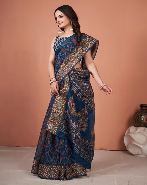 Pure Cotton Saree Printed With Blouse – Viha Online