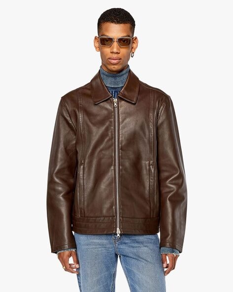 Buy DIESEL L HUDSON Regular Solid Jacket Brown Color Men AJIO LUXE