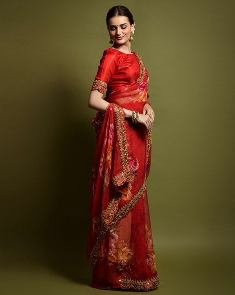 Red Partywear Georgette Saree with Sequins Work - Monastoor- Indian  ethnical dress collections with more than 1500+ fashionable indian  traditional dresses and ethnical jewelleries.