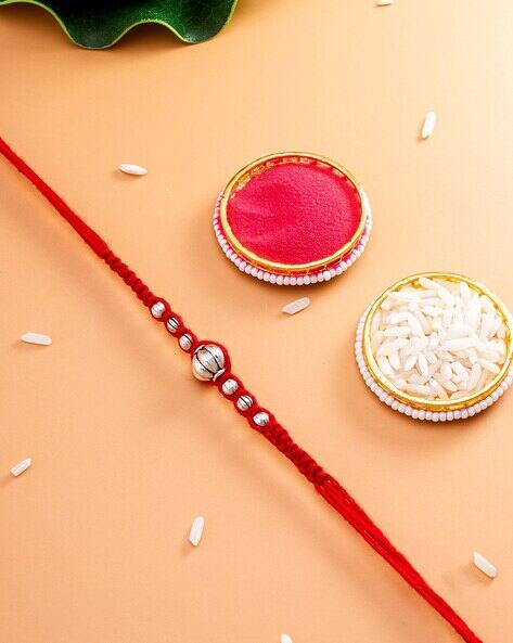 MATCHITT Beaded Thread Rakhi with Roli & Chawal