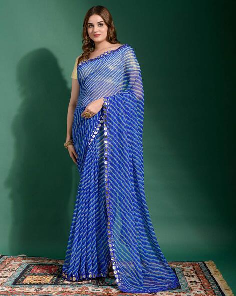 Print Leheriya Stitched Chiffon Saree