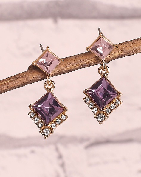 Buy Amethyst Earrings Gemstone Quartz Earrings Crystal Healing Birthstone Earrings  Purple Stone Earrings Boho Dangle Gold Earrings for Women Online in India -  Etsy