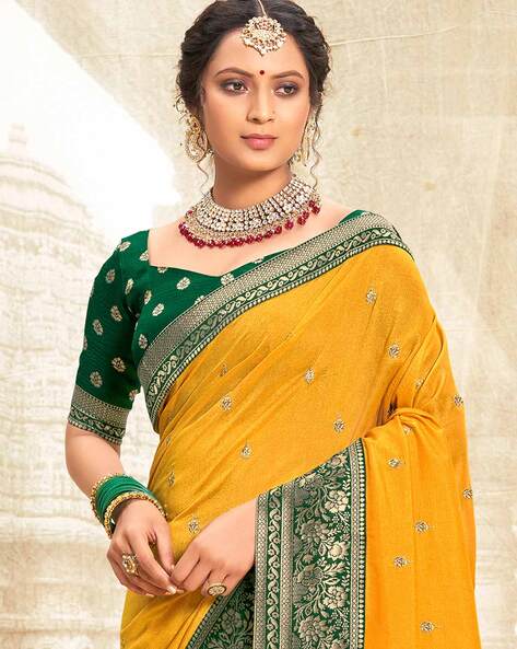 Mustard Yellow Silk Plain Saree – Leemboodi