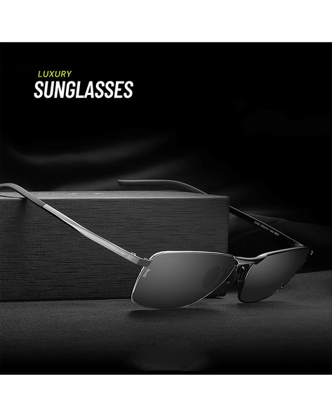 Okno Rectangular Shaped Metal Frame Sunglasses For Men (Silver, OS)
