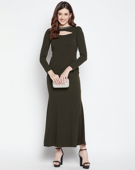 Santi Olive Green Satin Cowl-Neck Asymmetric Maxi Dress – Club L London -  USA