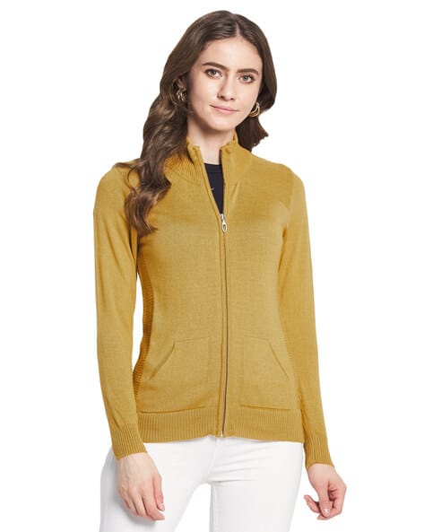 High-Neck Cardigan with Zip-Front