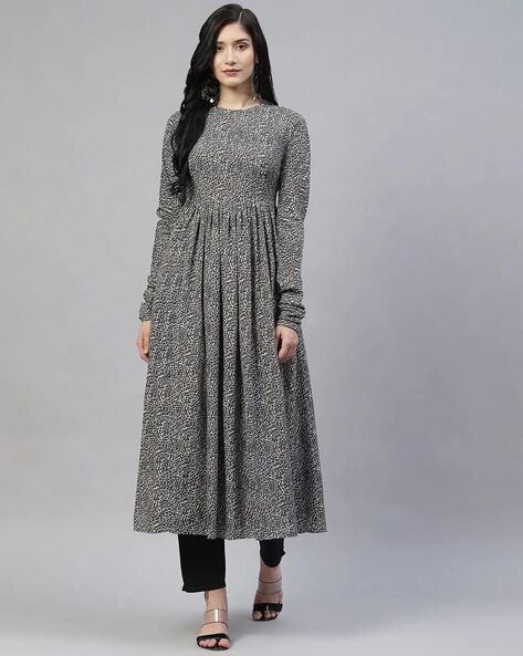 Navy Blue Muslin Floral Printed Anarkali Long Kurti in Vijayawada at best  price by Vijaya Durga Cloth Emporium - Justdial