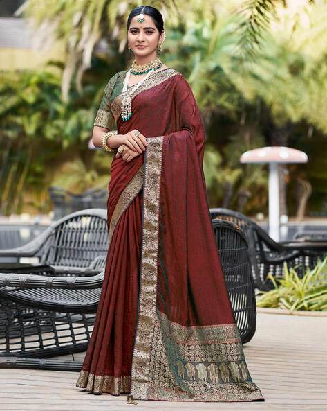 Buy Satrani Poly Silk & Vichitra Maroon Color Saree With Blouse Piece |  sarees for Women| saree | sarees Online at Best Prices in India - JioMart.