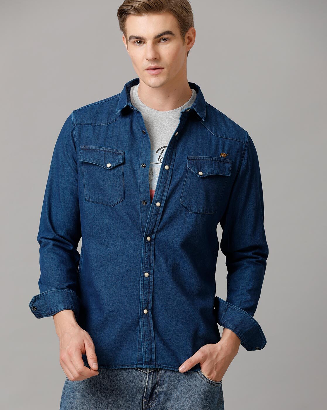 Buy Navy Blue Shirts for Men by Temple Of Denim Online | Ajio.com